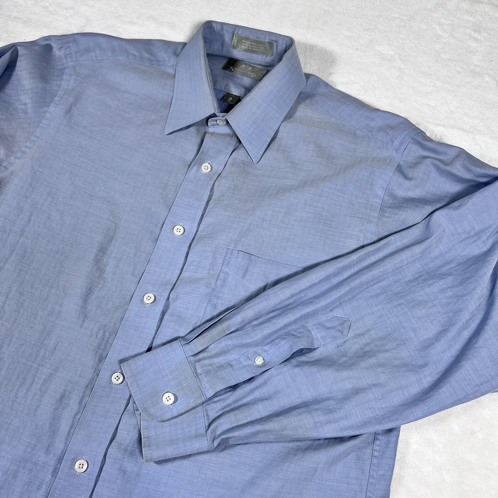 Stafford Executive Regular Button-Up Long Sleeve Shirt Blue Size‎ 16 33 Cotton